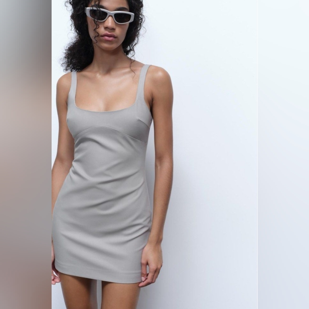 Zara Light Grey Scoop-Neck Mini Dress